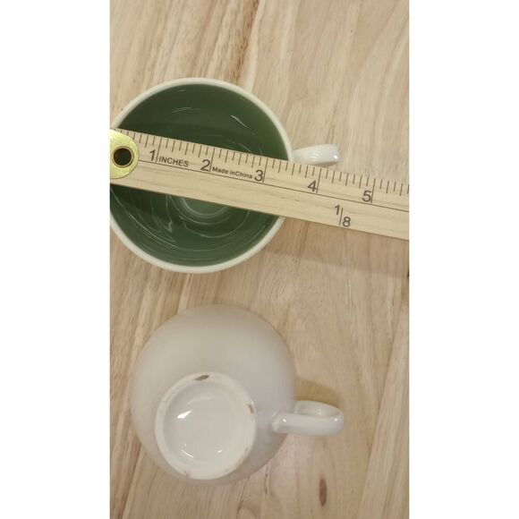 VTG coffee tea mugs cream with bright bold teal inside, unique - set of 2 - Picture 6 of 7